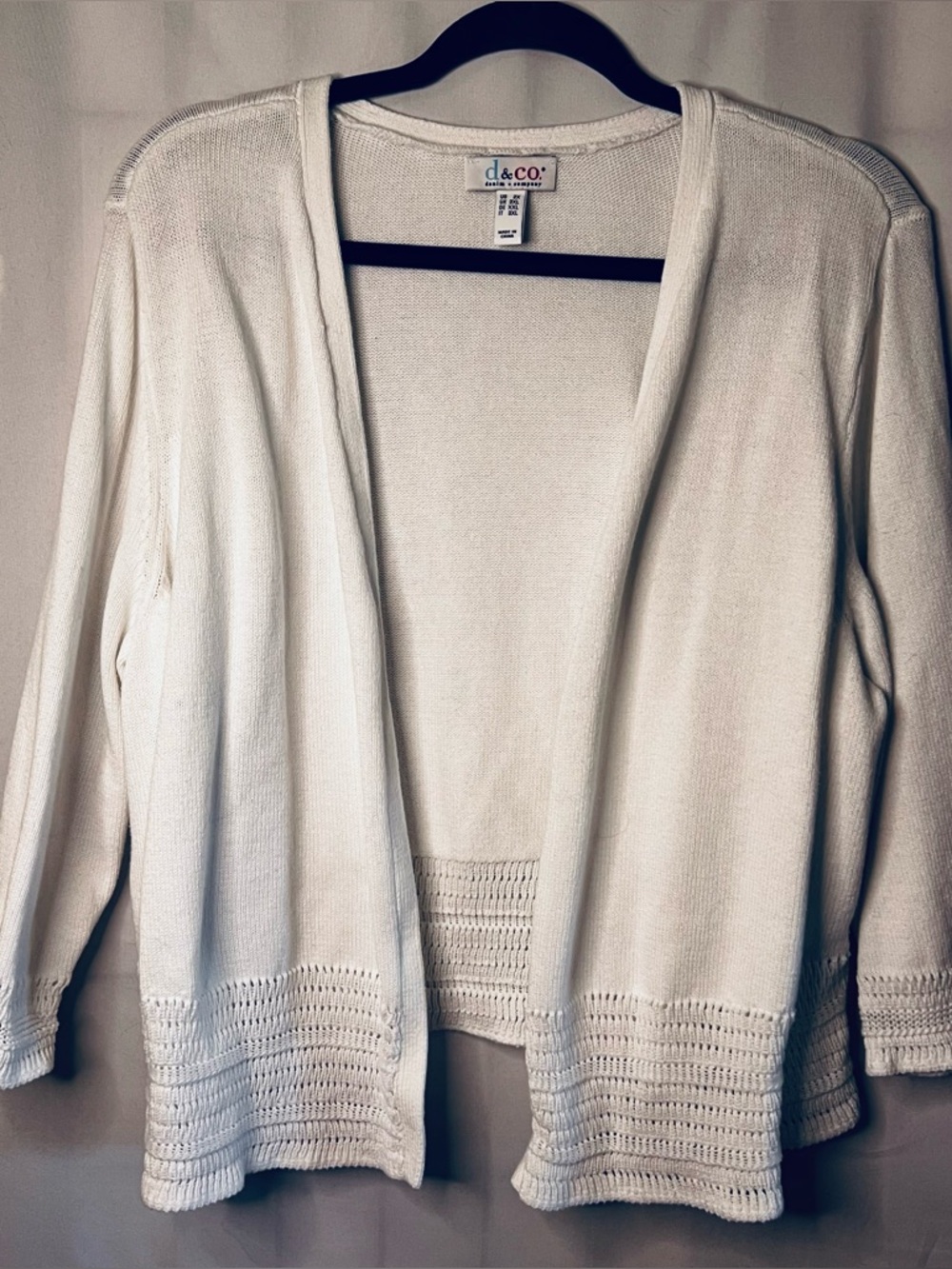 d & CO White Open-Front Knit Cardigan